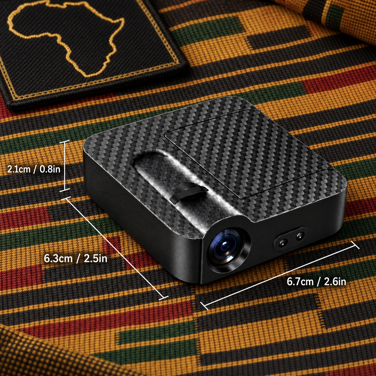 Projector dimensions 6.7 x 6.3 x 2.1 cm
