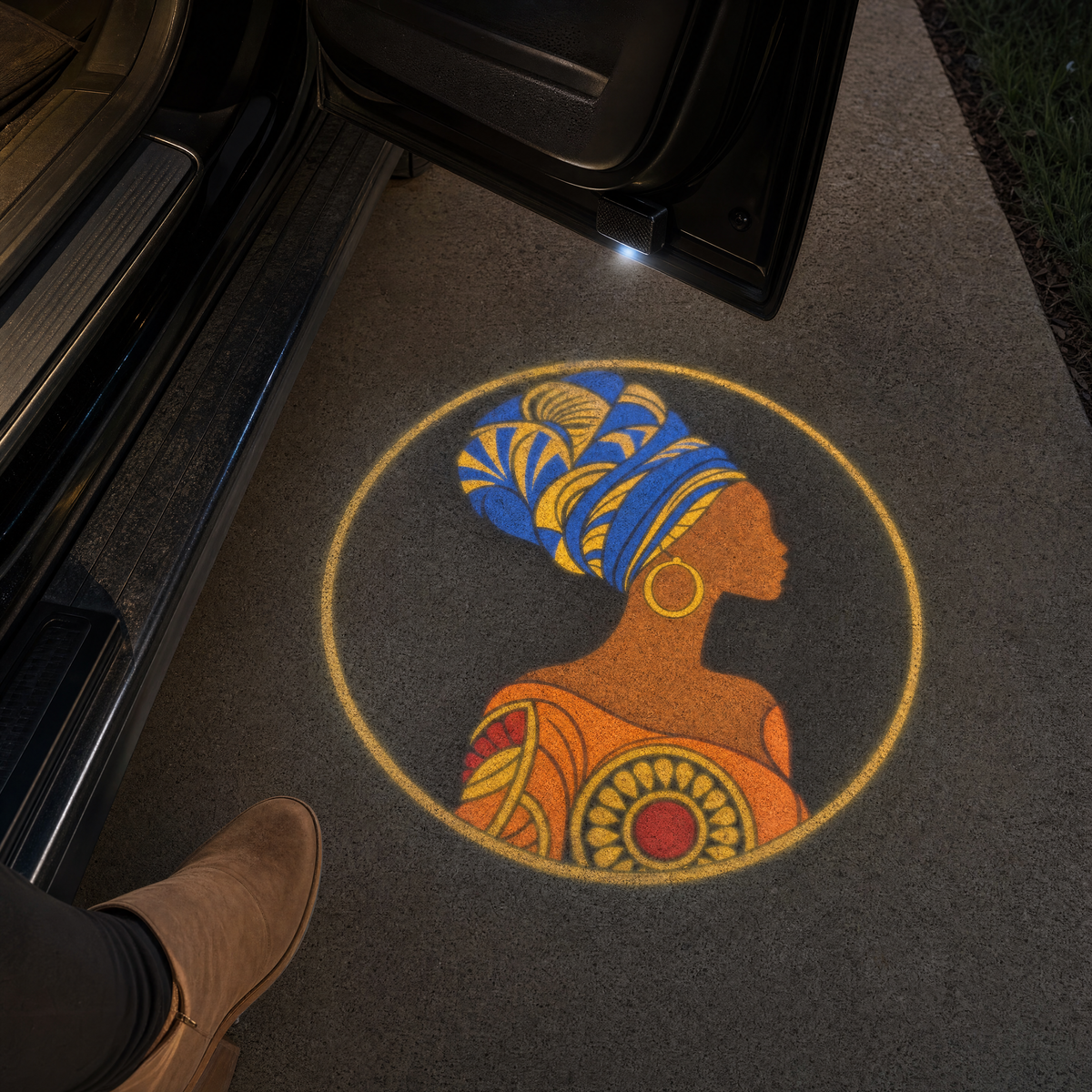 Gele Profile design projected on the driveway